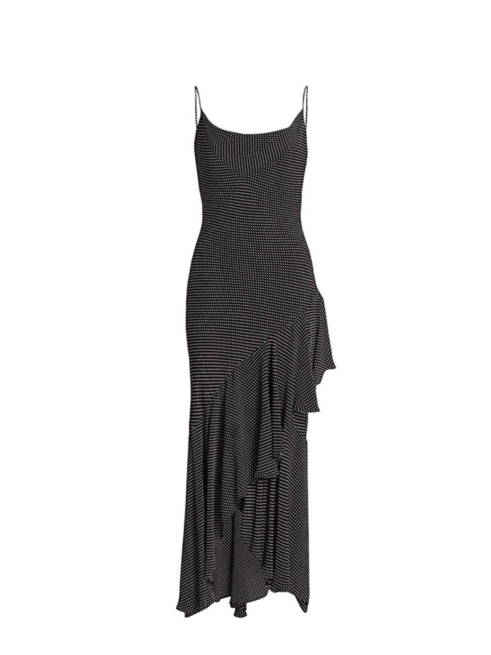 Alice + Olivia Ginger asymmetrical Black Polka Dot Ruffle Slip Maxi Dress size 6